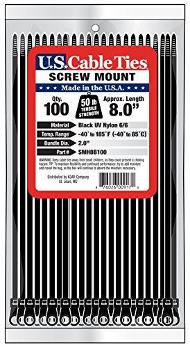 US Cable Ties SMH8B100 8-Inch Screw Mount Ties, UV Black, 100-Pack