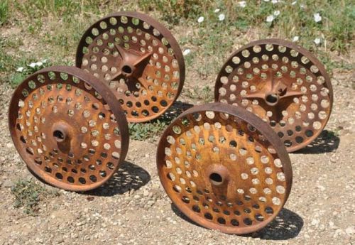 Vintage Tall Cast Iron Wheels Hit &amp; Miss Gas Engine Steam Punk Industrial Cart