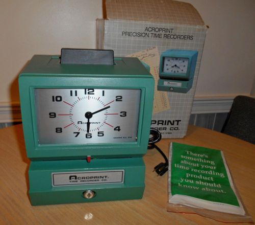 125NR4 ACROPRINT PRECISION TIME RECORDER CLOCK + 2 KEYS Manual Print Payroll