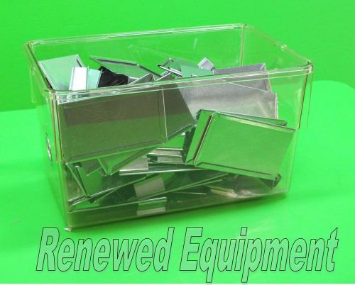 Bin of Misc. Stainless Steel Cage Tag Holders #4
