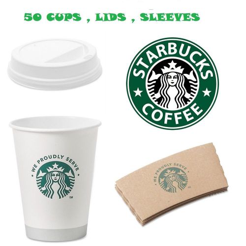 Starbucks white disposable hot paper cup 12 ounce sleeves and lids for sale