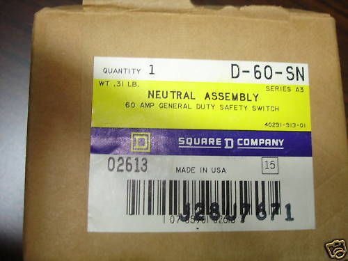 Square D NEUTRAL ASSEMBLY D-60-SN FOR 60AMP SAFETY SWIT
