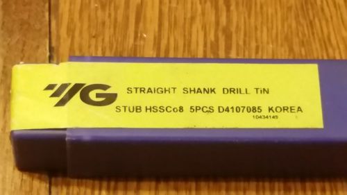 NEW 8.5mm (.3346&#034;) 5 Ea Cobalt 135° Point TiN Coated StubDrill YG-1 D4107085