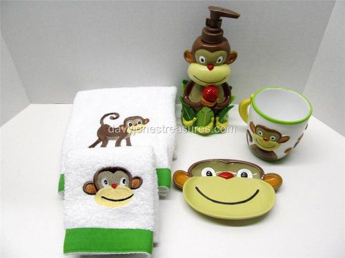 Kids Novelty Jungle Bath MONKEY SEE MONKEYS DO 5 pc set with Towels Jenny Jeff