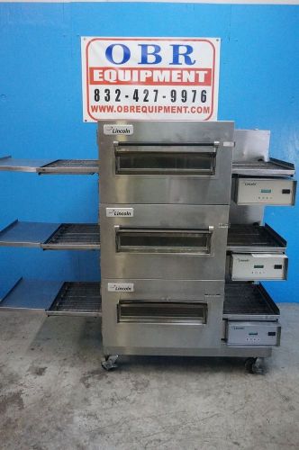 LINCOLN IMPINGER TRIPLE STACK CONVEYOR OVEN WITH STAND ON CASTERS MODEL 1132