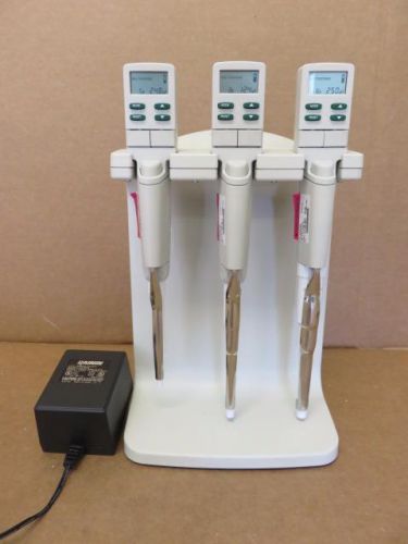 Rainin EDP-3 Plus Single Channel Pipettes Lot of 3 w/ Stand &amp; Power Supply