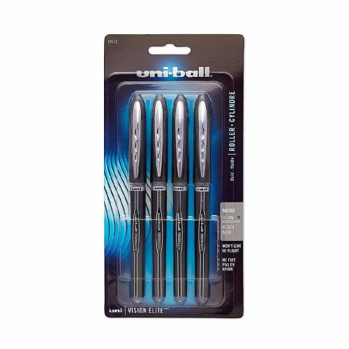 Uni-Ball Elite Stick Rollerball Pens Micro Point Black 4-Count