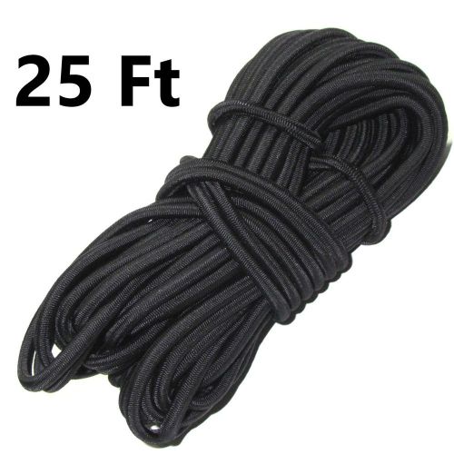 25ft 1/2&#034; Black Bungee Cord Marine Grade Heavy Duty Shock Rope Tie Down Stretch