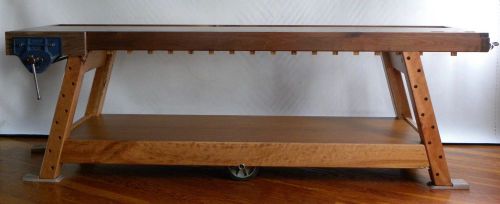Elegant 8 ft 5 in long custom walnut woodworking workbench for sale