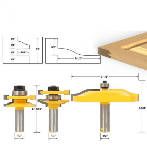 3pcs 1/2 handle panel cabinet door router bit milling cutter hand tool for sale