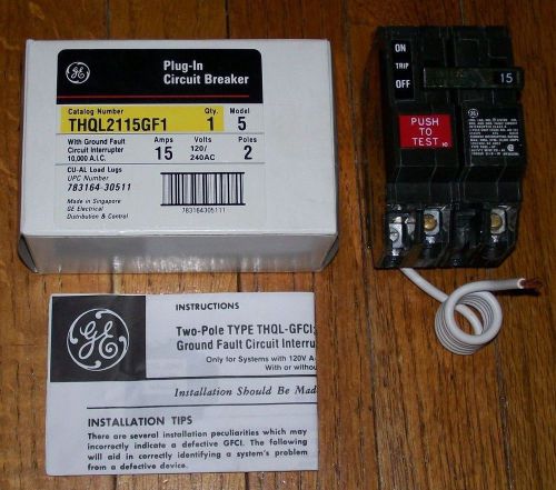 General electric ge circuit breaker thql2115gf1 2 pole 15a gfci 10k aic 120/240 for sale