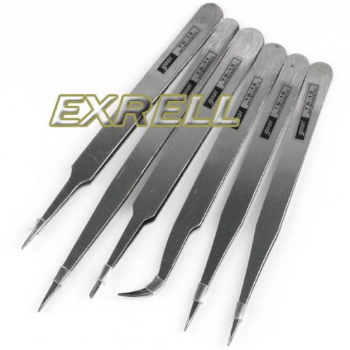 6pcs Industrial Anti-static Tweezer Maintenance Steel Stainless Tool Kit TS10-15