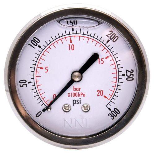 Pressure Gauge- Liquid Glycerin Filled 0-300Psi, 1/4&#034; NPT Center Back Mount