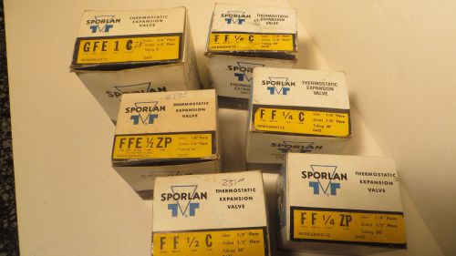 Lot of 5 vintage sporlan and 1 danfoss thermostatic expansion valves all r12 for sale