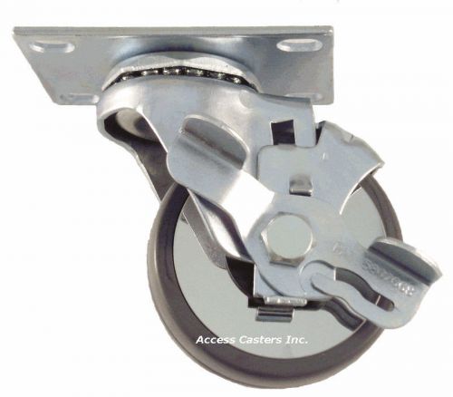 3J25CGSB 3&#034; Swivel Caster Cushion Grey Rubber Wheel with Brake, 100 lbs Capacity