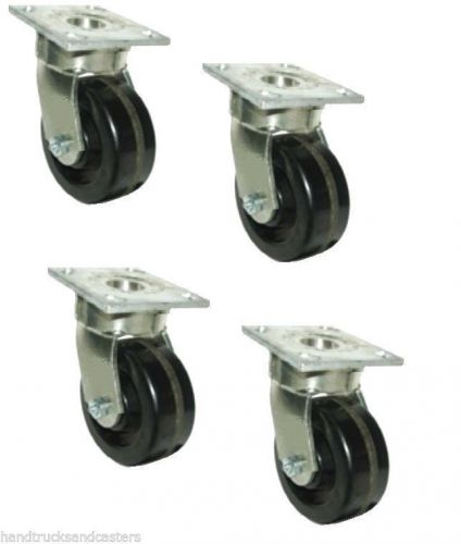 Set of 4 Heavy Duty Phenolic  Casters with 4&#034; x 2&#034; Warehouse Wheel