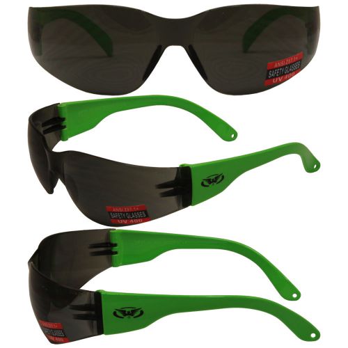 GLOBAL VISION RIDER SAFETY RIDING GLASSES NEON GREEN FRAME SMOKE LENS Z87.1