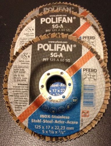 (3) PFERD 5&#034;X5/8&#034;X7/8&#034; POLIFAN FIBER STAINLESS Flap/grinding disc