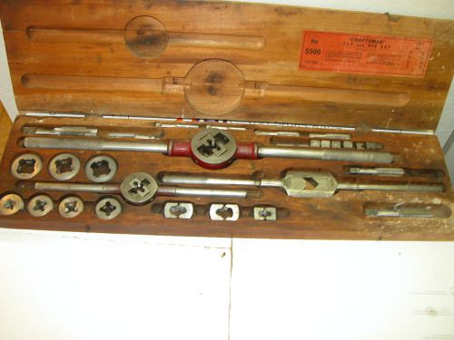 CRAFTSMAN TOOL TAP AND DIE SET 5500 LARGE RARE 1/4 TO 1 INCH ORIG WOOD CASE 9PCS