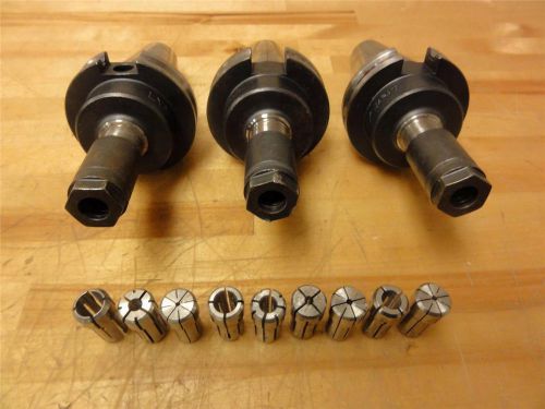 (3) CAT40 Lyndex &#034;Japan&#034; DA200 Collet Tool Holders (9) asst collets, CNC Haas