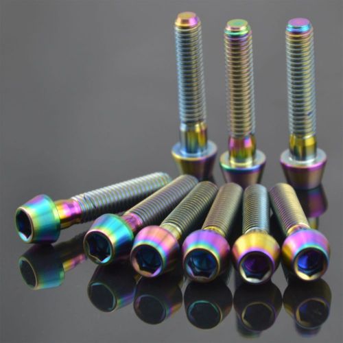 10pcs ti titanium m6x30mm hex allen taper conical head bolts rainbow finish for sale