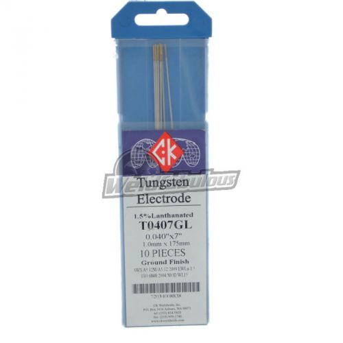 Ck t0407gl 1.5% lanthanated tungsten electrode .040&#034; x 7&#034; pkg = 10 for sale