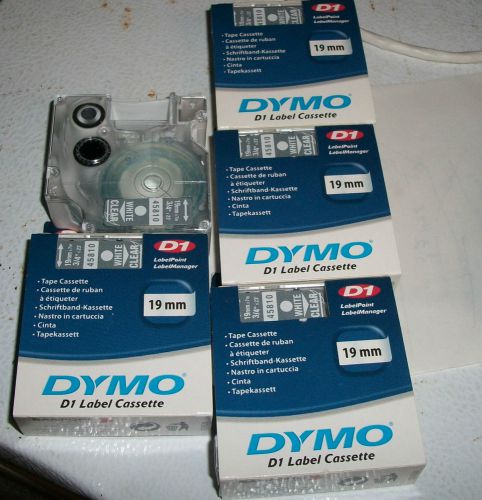 DYMO D1 LABEL CASSETTES 19MM X7M.3/4&#034;X23&#034; 45810 WHITE/CLEAR