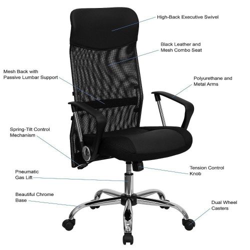 Executive high mesh back black split leather chair seat computer office tilt for sale