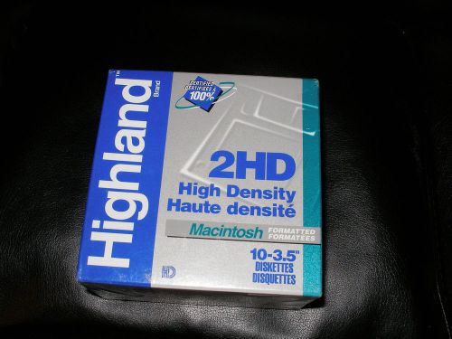 HIGHLAND MACINTOSH  FORMATTED 2HD HIGH DENSITY BOX of 10 3.5 INCH DISKETTES NEW