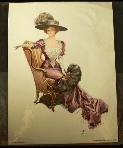 Vtg hazel pearson handicrafts victorian lady with fan print lithograph pin up for sale