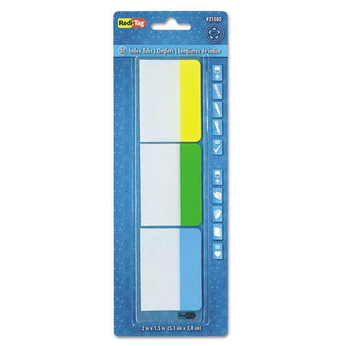 Write-On Self-Stick Index Tabs, 1 1/2 x 2, Blue, Green, Yellow, 30/Pack