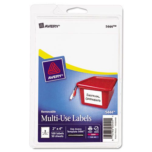 Avery print or write removable multi-use labels, 2 in x 4 in, white, 100/pack for sale