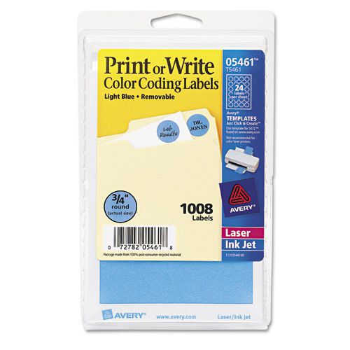 Print or Write Removable Color-Coding Labels, 3/4in dia, Light Blue, 1008/Pack