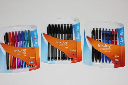 LOT (3) PAPER MATE INKJOY 100 &amp; 300 RT INK PENS 1.0 MM TOTAL 24 PENS - FREE SHIP