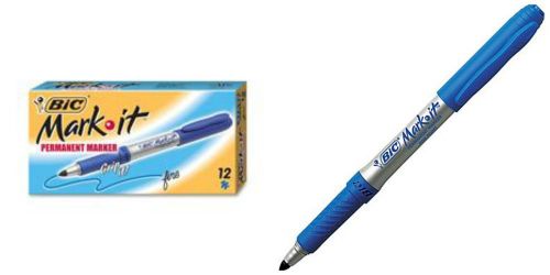 BIC Mark-it Fine Point Permanent Markers, Blue, Dozen - Rubberized grip