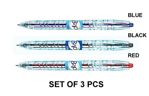 PILOT B2P GEL ROLLER PENS (BOTTLE to PEN) 0.7mm BLUE,BLACK&amp;RED SET OF 3 pcs