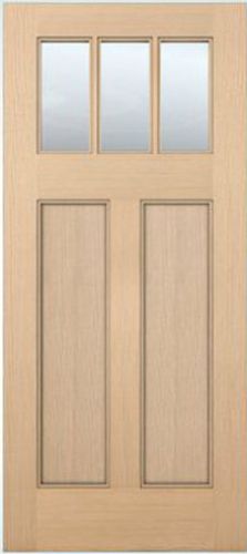 Exterior Entry Craftsman Flat Panel Hemlock Solid Stain Grade 3 Lite Wood Doors