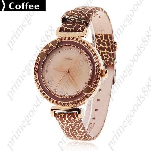 Waterproof Leather Quartz Wrist Wristwatch Women&#039;s Hearts Rhinestones Coffee