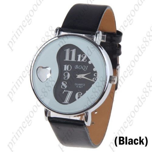 Heart synthetic leather lady ladies wrist quartz wristwatch women&#039;s black for sale