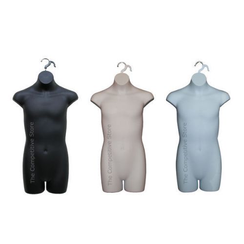 3 Teen Boy Dress Mannequin Hanging Forms Black White Flesh - For Boy Sizes 10-12