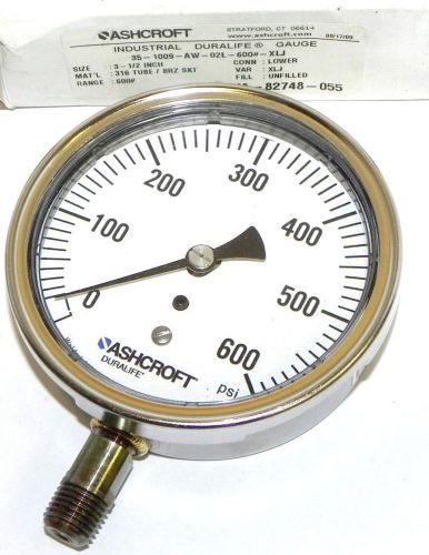 NIB ASHCROFT 35-1009-AW-02L-600#-XLJ INDUSTRIAL DURALIFE GAUGE 3-1/2&#039;&#039;