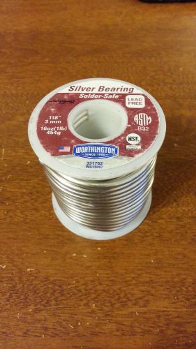 Worthington Solder-Safe .118inch Dia. Lead Free Silver Bearing 1LB Spool -NEW-