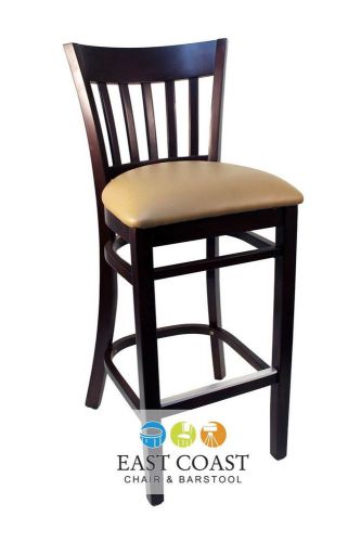 New Gladiator Walnut Vertical Back Wooden Bar Stool with Tan Vinyl Seat