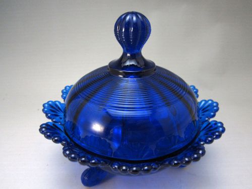 Klondyke Cobalt Blue Lidded Butter Dish - Candy Dish - Northwood Mould - Glass