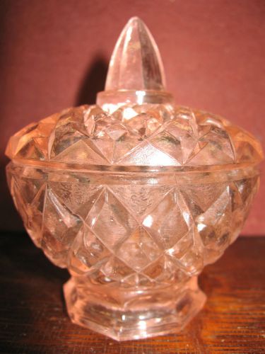 pink rose glass diamond pattern Candy dish / sugar bowl boyd serving 2 piece art