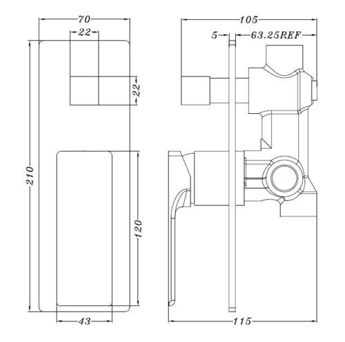 MATT BLACK ASTRA Square Bathroom Shower Bath Wall Flick Mixer Tap with Diverter