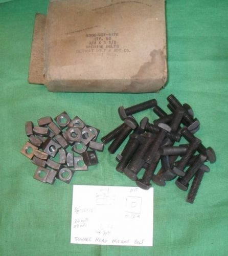 Vtg. Square Head Steel Machine Bolts 3/8&#034; X 1 1/2&#034; Detroit Bolt &amp; Nut Co. 26 pc.