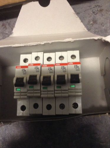 Lot of 5 ABB S281 K20 A Circuit Breaker, 20 amp 277vac 1Pole Mini Industrial