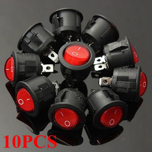 10pcs 250V 125V 10A Car Illuminated Rocker Light ON-OFF SPST Switch Round Button