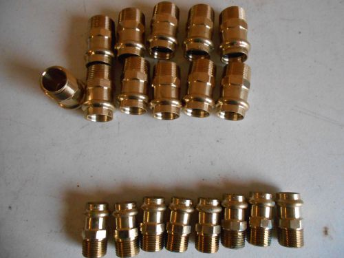 LOT OF 19 VIEGA PROPRESS BRASS MALE FITTINGS, 3/4&#034; X 3/4&#034;  &amp; 1/2 X 1/2&#034;